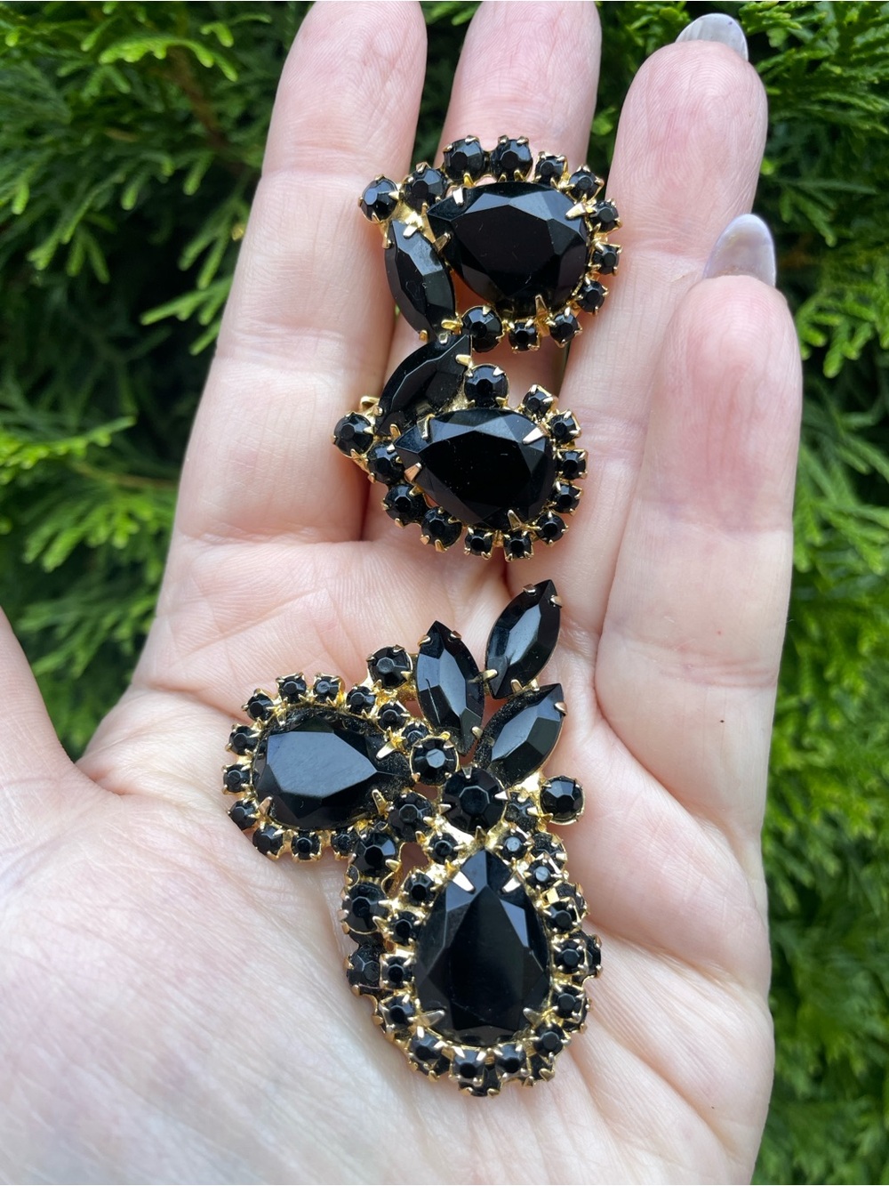 Verified Juliana Black Teardrop Brooch and Earrings Set